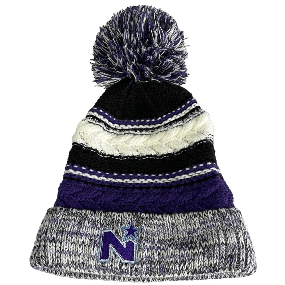 Sports Tek Cable Knit Beanie Hat Womens One Size Fits Most Purple/White